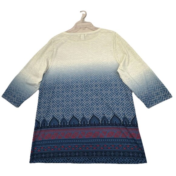 CJ Banks 3/4 Sleeve Tunic Top Geometric Ombre Women’s 1X Blue Ivory - Picture 2 of 12
